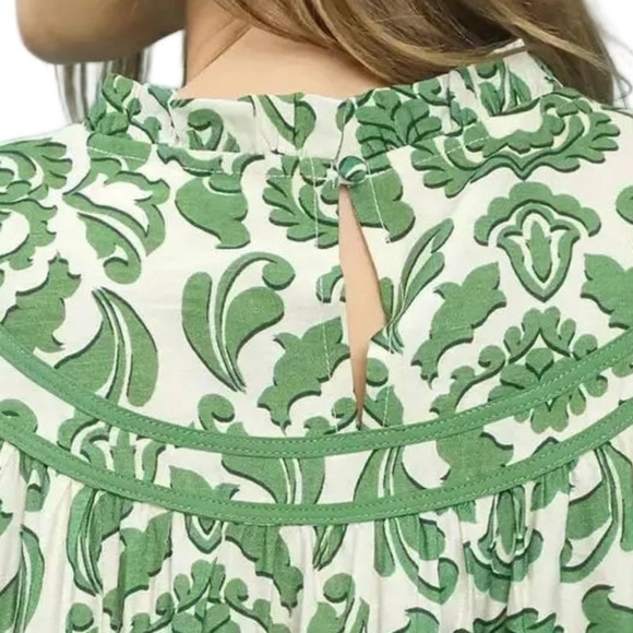 Umgee Tiered Babydoll Contrast Abstract Mini Dress Ruffle Mock Neck Short Dress - Picture 13 of 16